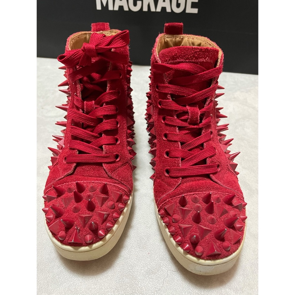 Christian Louboutin Red Spike Suede High-Top Sneakers